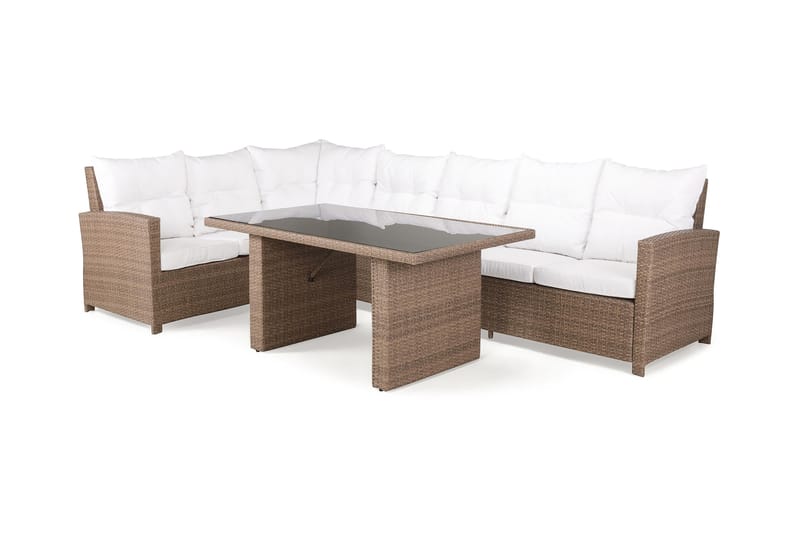 James Loungegrupp Utomhus Vänster – 6-sits Konstrotting Loungeset för Trädgård - Beige / Vita dynor - Utemöbler & utemiljö - Loungemöbler - Loungeset & loungegrupp