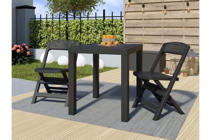 Liten 2- sits matgrupp Utomhus - Litet cafeset i plast för balkong terrass uteplats - Antracit - Utemöbler & utemiljö - Loungemöbler - Loungeset & loungegrupp
