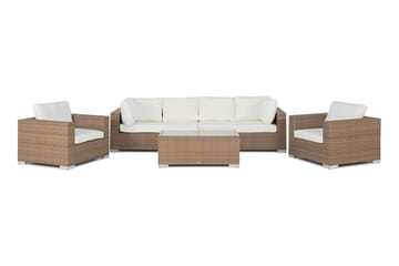 Loungegrupp Bahamas 6-sits 1 Bord - Ljusbeige / Vita dynor - Utemöbler & utemiljö - Loungemöbler - Loungeset & loungegrupp