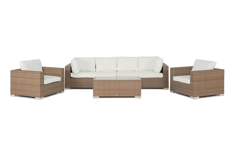 Loungegrupp Bahamas 6-sits 1 Bord - Ljusbeige / Vita dynor - Utemöbler & utemiljö - Loungemöbler - Loungeset & loungegrupp