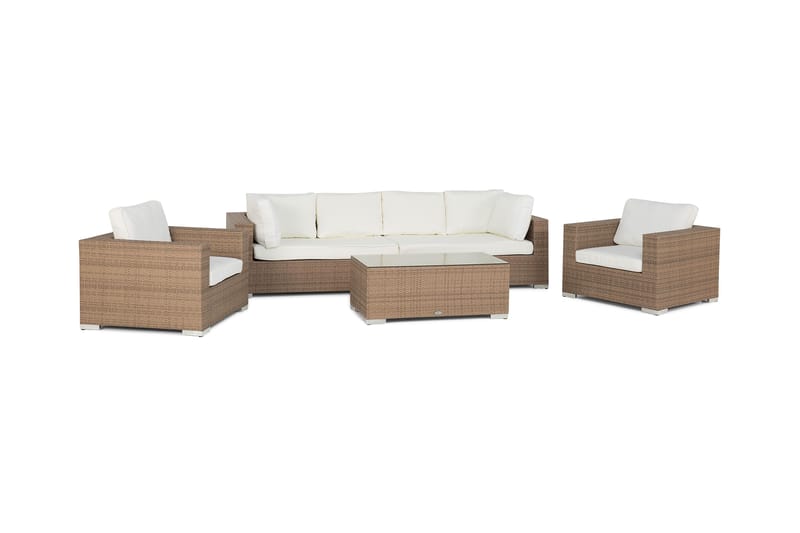 Loungegrupp Bahamas 6-sits 1 Bord - Ljusbeige / Vita dynor - Utemöbler & utemiljö - Loungemöbler - Loungeset & loungegrupp