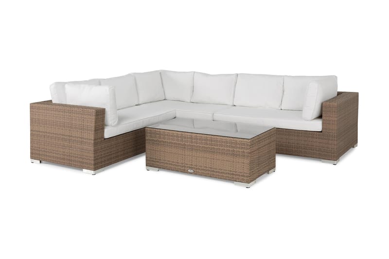 Loungegrupp Bahamas 6-sits Bord - Beige / Vita dynor / Glas - Utemöbler & utemiljö - Loungemöbler - Loungeset & loungegrupp