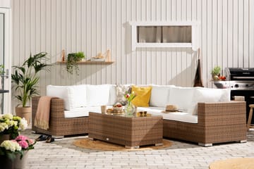Loungegrupp Bahamas 6-sits Bord - Beige / Vita dynor / Glas - Utemöbler & utemiljö - Loungemöbler - Loungeset & loungegrupp