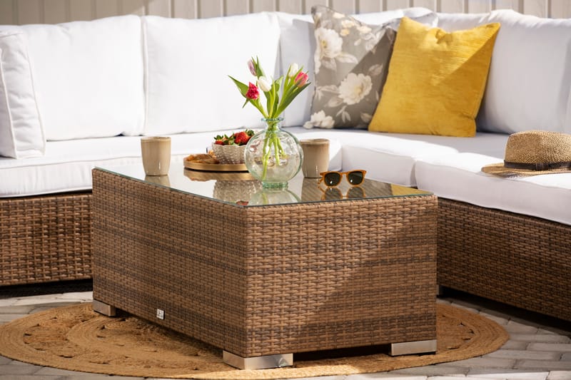 Loungegrupp Bahamas 6-sits Bord - Beige / Vita dynor / Glas - Utemöbler & utemiljö - Loungemöbler - Loungeset & loungegrupp