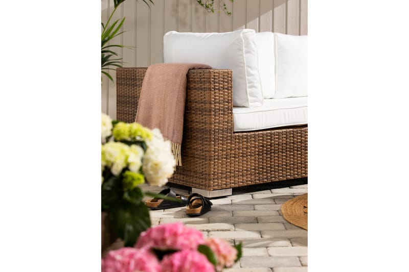 Loungegrupp Bahamas 6-sits Bord - Beige / Vita dynor / Glas - Utemöbler & utemiljö - Loungemöbler - Loungeset & loungegrupp