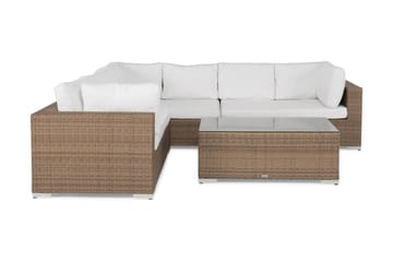 Loungegrupp Bahamas 6-sits Bord - Beige / Vita dynor / Glas - Utemöbler & utemiljö - Loungemöbler - Loungeset & loungegrupp