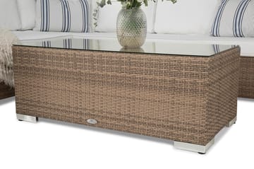 Loungegrupp Bahamas 6-sits Bord - Beige / Vita dynor / Glas - Utemöbler & utemiljö - Loungemöbler - Loungeset & loungegrupp
