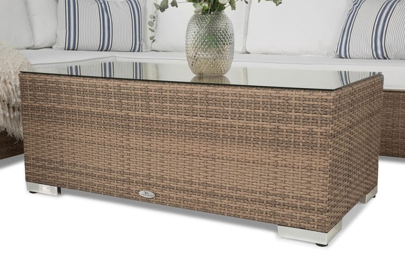 Loungegrupp Bahamas 6-sits Bord - Beige / Vita dynor / Glas - Utemöbler & utemiljö - Loungemöbler - Loungeset & loungegrupp