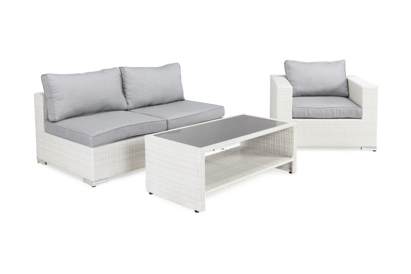 Loungegrupp Bahamas 6-sits Bord m Hylla - Fåtölj Vit - Utemöbler & utemiljö - Loungemöbler - Loungeset & loungegrupp