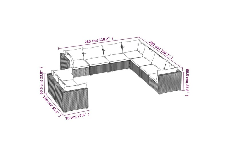 Loungegrupp för trädgården m. dynor 9 delar brun konstrottin - Brun/Vit - Loungeset & loungegrupp - Soffgrupp utomhus