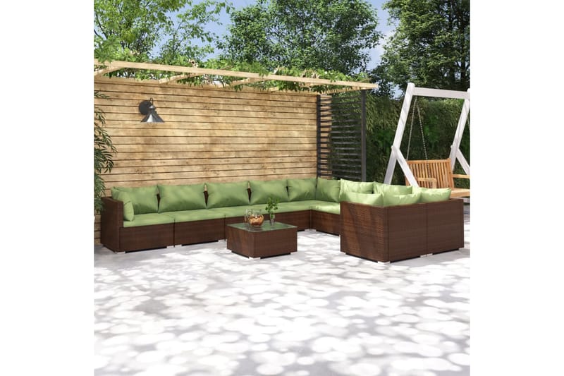 Loungegrupp för trädgården med dynor 10 delar konstrotting b - Brun/Grön - Loungeset & loungegrupp - Soffgrupp utomhus