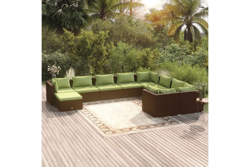 Loungegrupp för trädgården med dynor 10 delar konstrotting b - Brun/Grön - Loungeset & loungegrupp - Soffgrupp utomhus