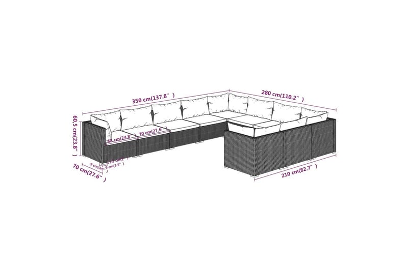 Loungegrupp för trädgården med dynor 10 delar konstrotting b - Brun/Vit - Loungeset & loungegrupp - Soffgrupp utomhus