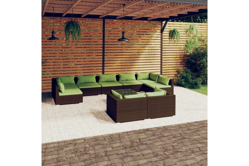Loungegrupp för trädgården med dynor 10delar konstrotting br - Brun/Grön - Loungeset & loungegrupp - Soffgrupp utomhus
