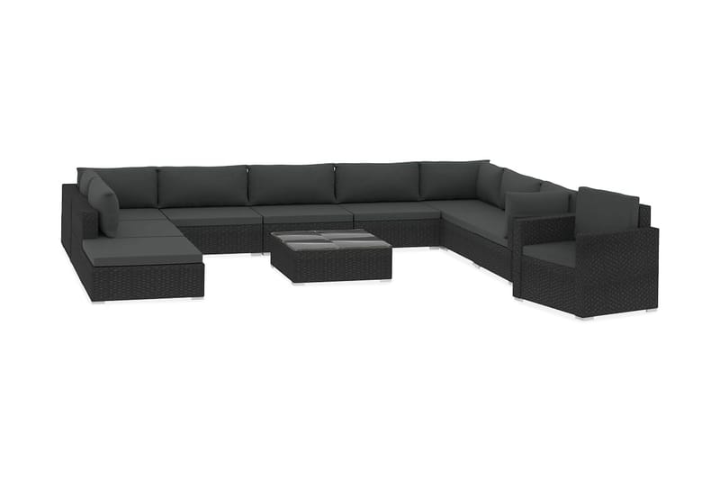 Loungegrupp för trädgården med dynor 11 delar konstrotting s - Svart - Loungeset & loungegrupp - Soffgrupp utomhus