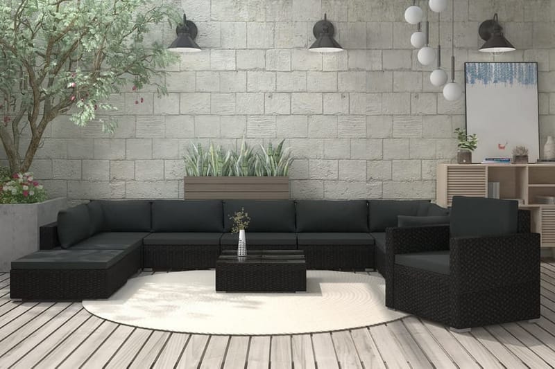 Loungegrupp för trädgården med dynor 11 delar konstrotting s - Svart - Loungeset & loungegrupp - Soffgrupp utomhus
