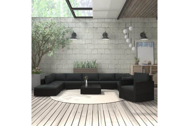 Loungegrupp för trädgården med dynor 11 delar konstrotting s - Svart - Loungeset & loungegrupp - Soffgrupp utomhus