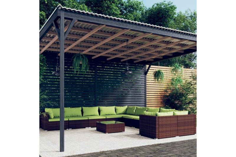 Loungegrupp för trädgården med dynor 11delar konstrotting br - Brun/Grön - Loungeset & loungegrupp - Soffgrupp utomhus