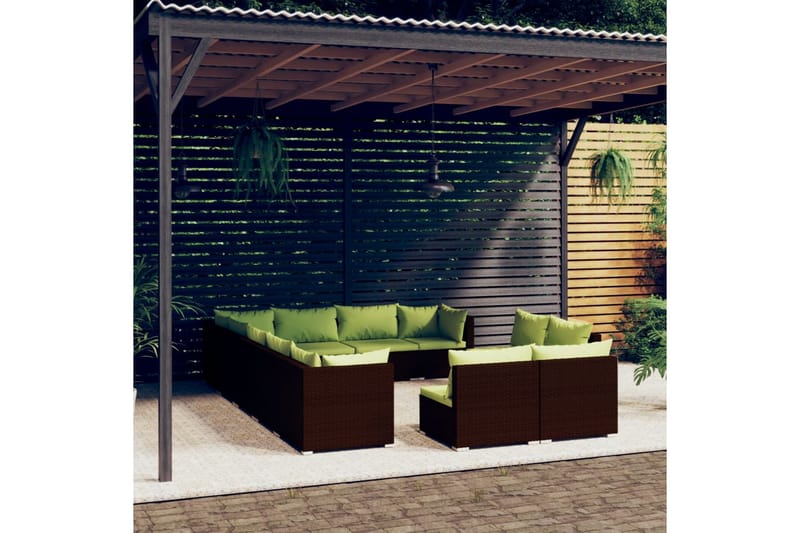 Loungegrupp för trädgården med dynor 12 delar brun konstrott - Brun/Grön - Loungeset & loungegrupp - Soffgrupp utomhus