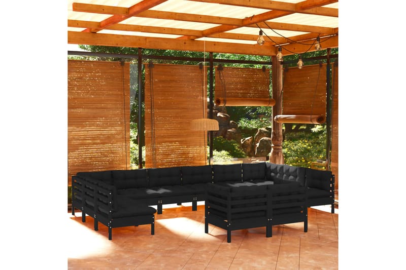 Loungegrupp för trädgården med dynor 12 delar svart massiv f - Svart - Loungeset & loungegrupp - Soffgrupp utomhus
