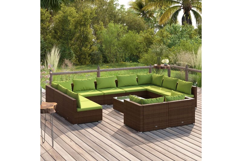 Loungegrupp för trädgården med dynor 12delar konstrotting br - Brun/Grön - Loungeset & loungegrupp - Soffgrupp utomhus