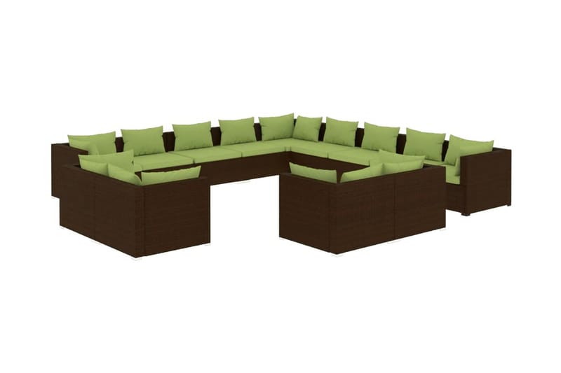 Loungegrupp för trädgården med dynor 13delar brun konstrotti - Brun/Grön - Loungeset & loungegrupp - Soffgrupp utomhus