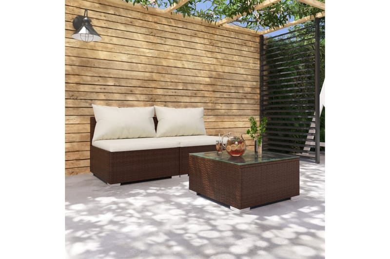 Loungegrupp för trädgården med dynor 3 delar konstrotting br - Brun - Loungeset & loungegrupp - Soffgrupp utomhus