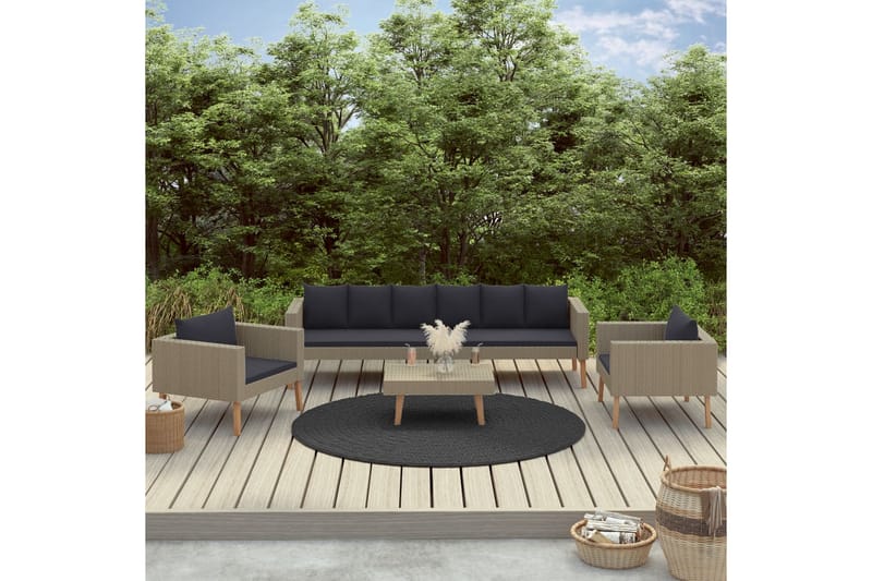 Loungegrupp för trädgården med dynor 4 delar konstrotting be - Beige - Loungeset & loungegrupp - Soffgrupp utomhus