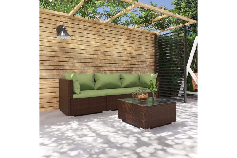 Loungegrupp för trädgården med dynor 4 delar konstrotting br - Brun/Grön - Loungeset & loungegrupp - Soffgrupp utomhus