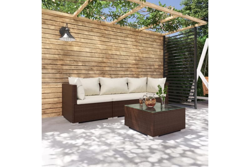 Loungegrupp för trädgården med dynor 4 delar konstrotting br - Brun/Vit - Loungeset & loungegrupp - Soffgrupp utomhus