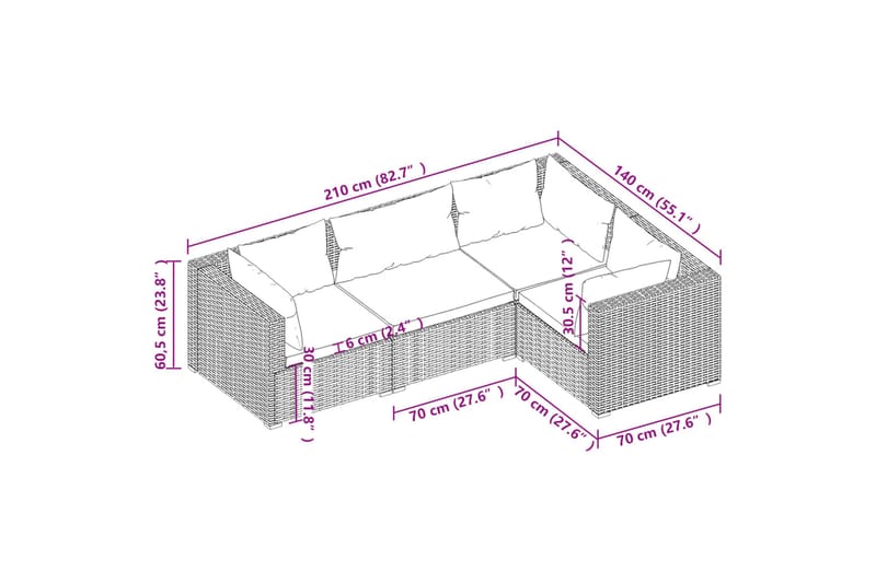 Loungegrupp för trädgården med dynor 4 delar konstrotting br - Brun/Vit - Loungeset & loungegrupp - Soffgrupp utomhus