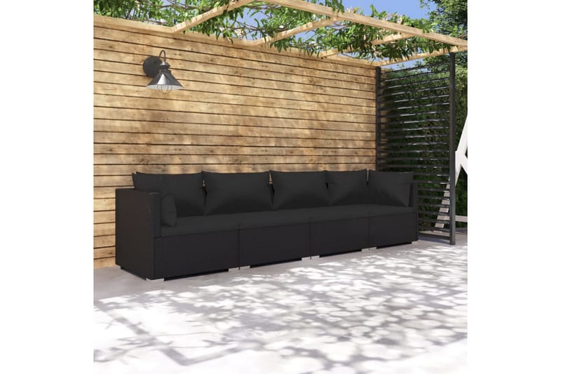 Loungegrupp för trädgården med dynor 4 delar konstrotting sv - Svart - Loungeset & loungegrupp - Soffgrupp utomhus