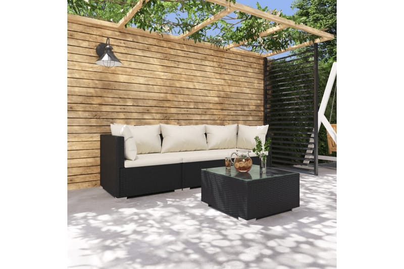 Loungegrupp för trädgården med dynor 4 delar konstrotting sv - Svart/Vit - Loungeset & loungegrupp - Soffgrupp utomhus