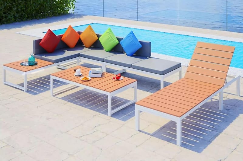 Loungegrupp för trädgården med dynor 5 delar aluminium WPC - Flerfärgad - Loungeset & loungegrupp - Soffgrupp utomhus