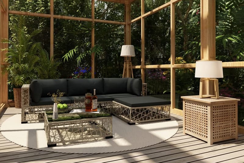 Loungegrupp för trädgården med dynor 5 delar konstrotting gr - Grå - Loungeset & loungegrupp - Soffgrupp utomhus