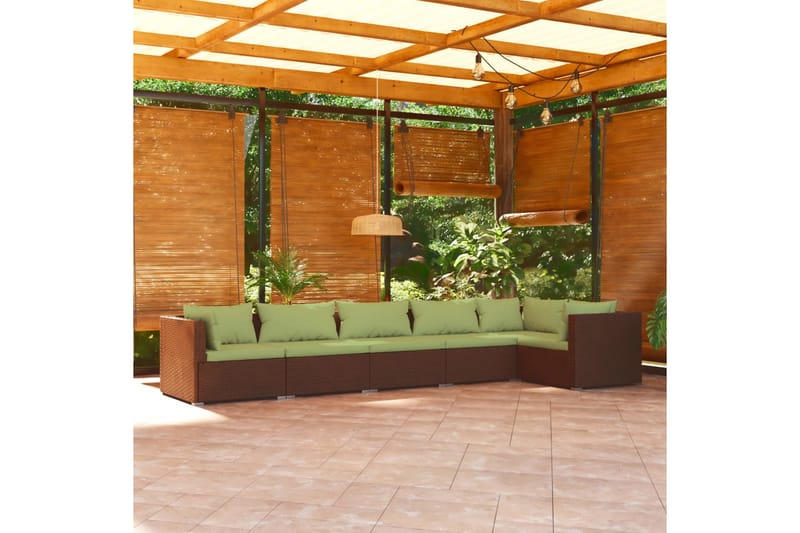 Loungegrupp för trädgården med dynor 6 delar konstrotting br - Brun/Grön - Loungeset & loungegrupp - Soffgrupp utomhus