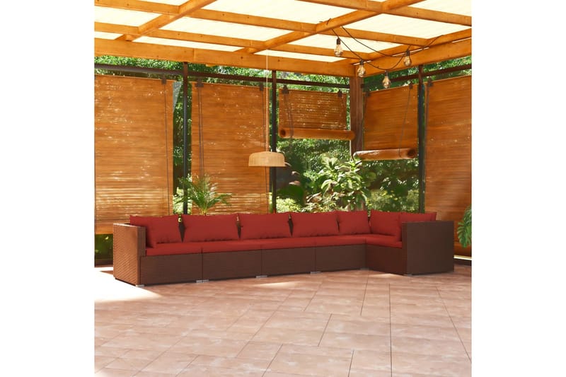 Loungegrupp för trädgården med dynor 6 delar konstrotting br - Brun/Röd - Loungeset & loungegrupp - Soffgrupp utomhus