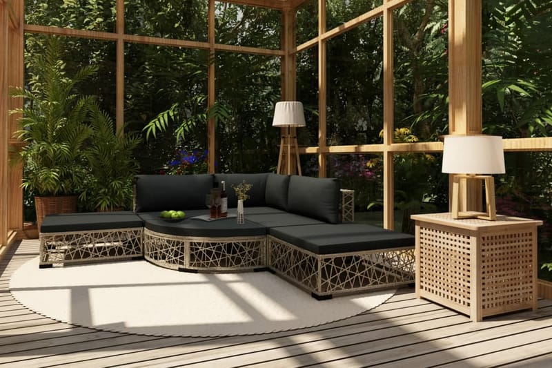Loungegrupp för trädgården med dynor 6 delar konstrotting gr - Grå - Loungeset & loungegrupp - Soffgrupp utomhus