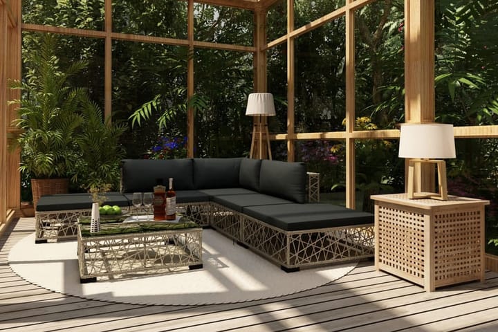 Loungegrupp för trädgården med dynor 6 delar konstrotting gr - Grå - Loungeset & loungegrupp - Soffgrupp utomhus
