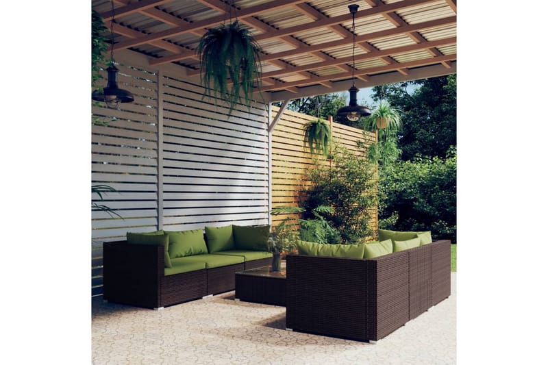 Loungegrupp för trädgården med dynor 7 delar konstrotting br - Brun/Grön - Loungeset & loungegrupp - Soffgrupp utomhus