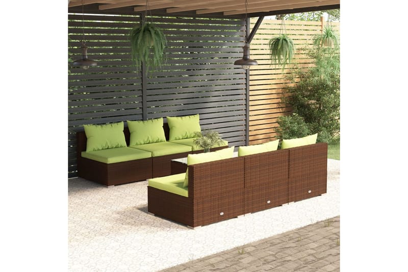 Loungegrupp för trädgården med dynor 7 delar konstrotting br - Brun/Grön - Loungeset & loungegrupp - Soffgrupp utomhus