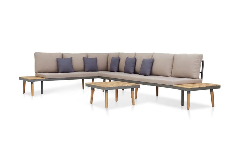 Loungegrupp för trädgården med dynor 7-sits delar massivt ak - Brun - Loungeset & loungegrupp - Soffgrupp utomhus