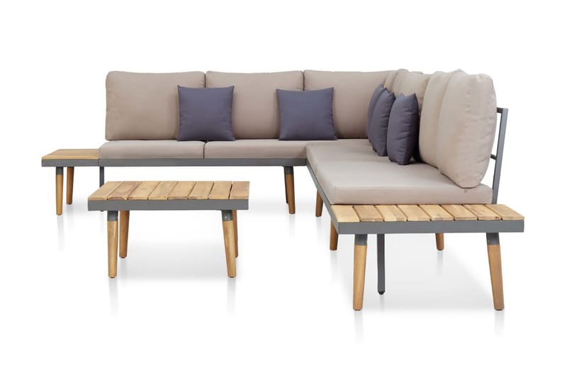 Loungegrupp för trädgården med dynor 7-sits delar massivt ak - Brun - Loungeset & loungegrupp - Soffgrupp utomhus