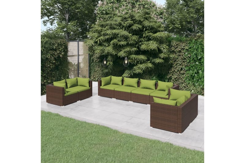 Loungegrupp för trädgården med dynor 8 delar konstrotting br - Brun/Grön - Loungeset & loungegrupp - Soffgrupp utomhus