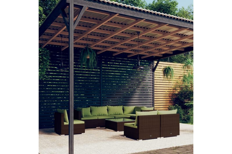 Loungegrupp för trädgården med dynor 9 delar konstrotting br - Brun/Grön - Loungeset & loungegrupp - Soffgrupp utomhus