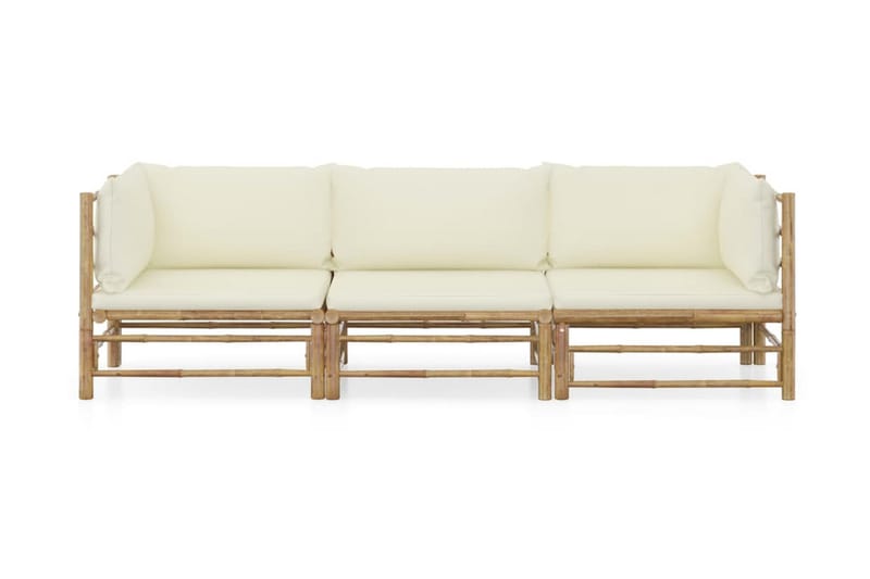 Loungegrupp för trädgården med gräddvita dynor 3 delar bambu - Loungeset & loungegrupp - Soffgrupp utomhus
