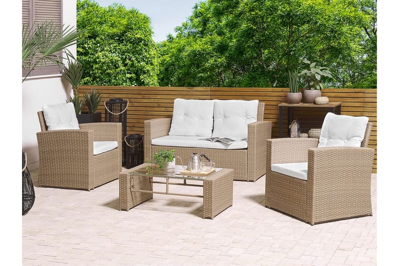 Loungegrupp Utomhus 4-sits konstrotting ljusbrun LUCA - Trä/natur - Utemöbler & utemiljö - Loungemöbler - Loungeset & loungegrupp
