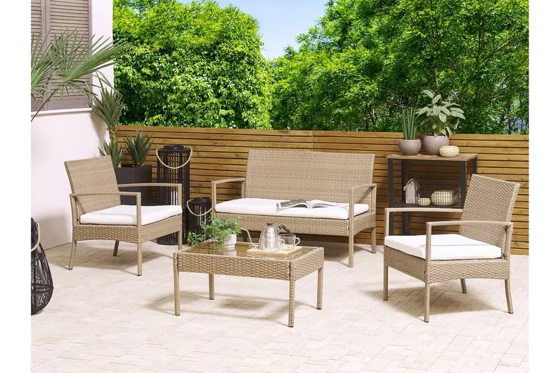 Loungegrupp Utomhus 4-sits konstrotting ljusbrun MARSALA - Trä/natur - Utemöbler & utemiljö - Loungemöbler - Loungeset & loungegrupp