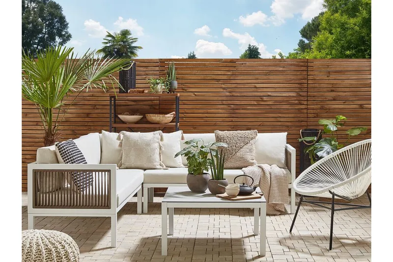 Loungegrupp Utomhus vit/brun BORELLO - Vit - Utemöbler & utemiljö - Loungemöbler - Loungeset & loungegrupp