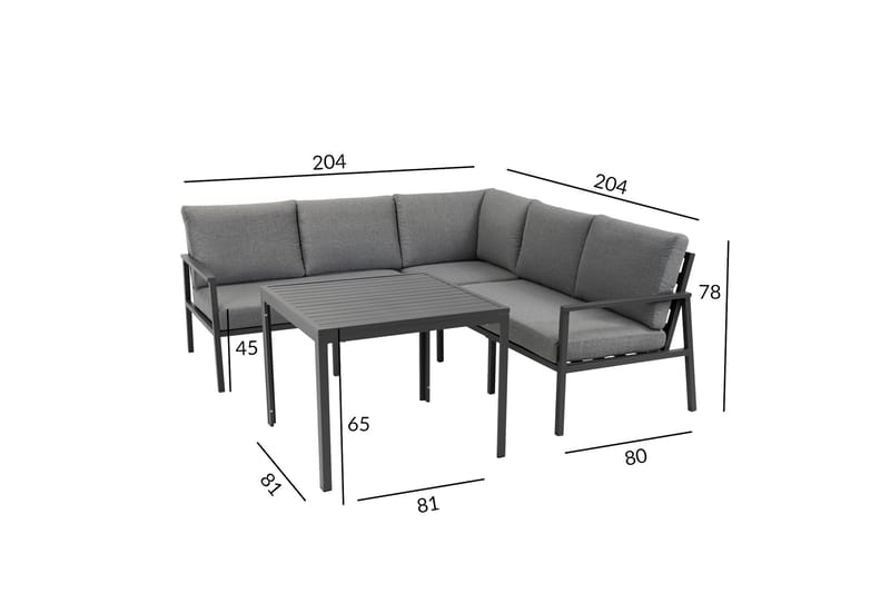 Möbelset ADRIAN bord och Hörnsoffa mörkgrå - Loungeset & loungegrupp - Soffgrupp utomhus